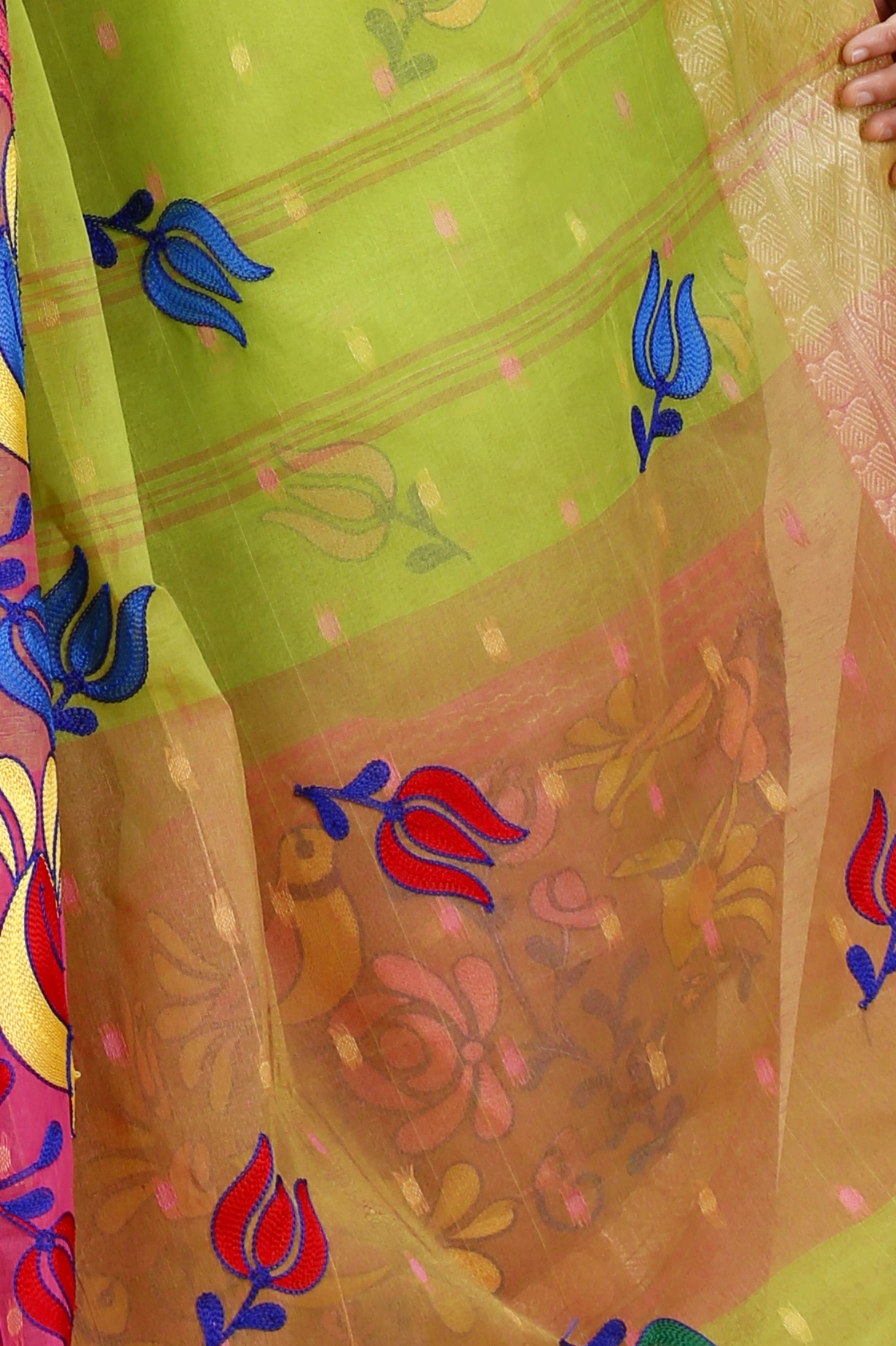 Light Green Pure Cotton Embi Ganga Sib Tant Embroidery (1570)
