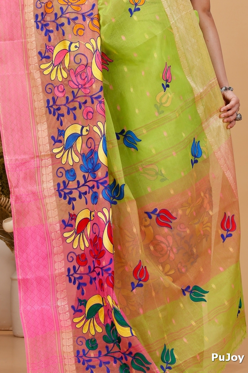 Light Green Pure Cotton Embi Ganga Sib Tant Embroidery (1570)