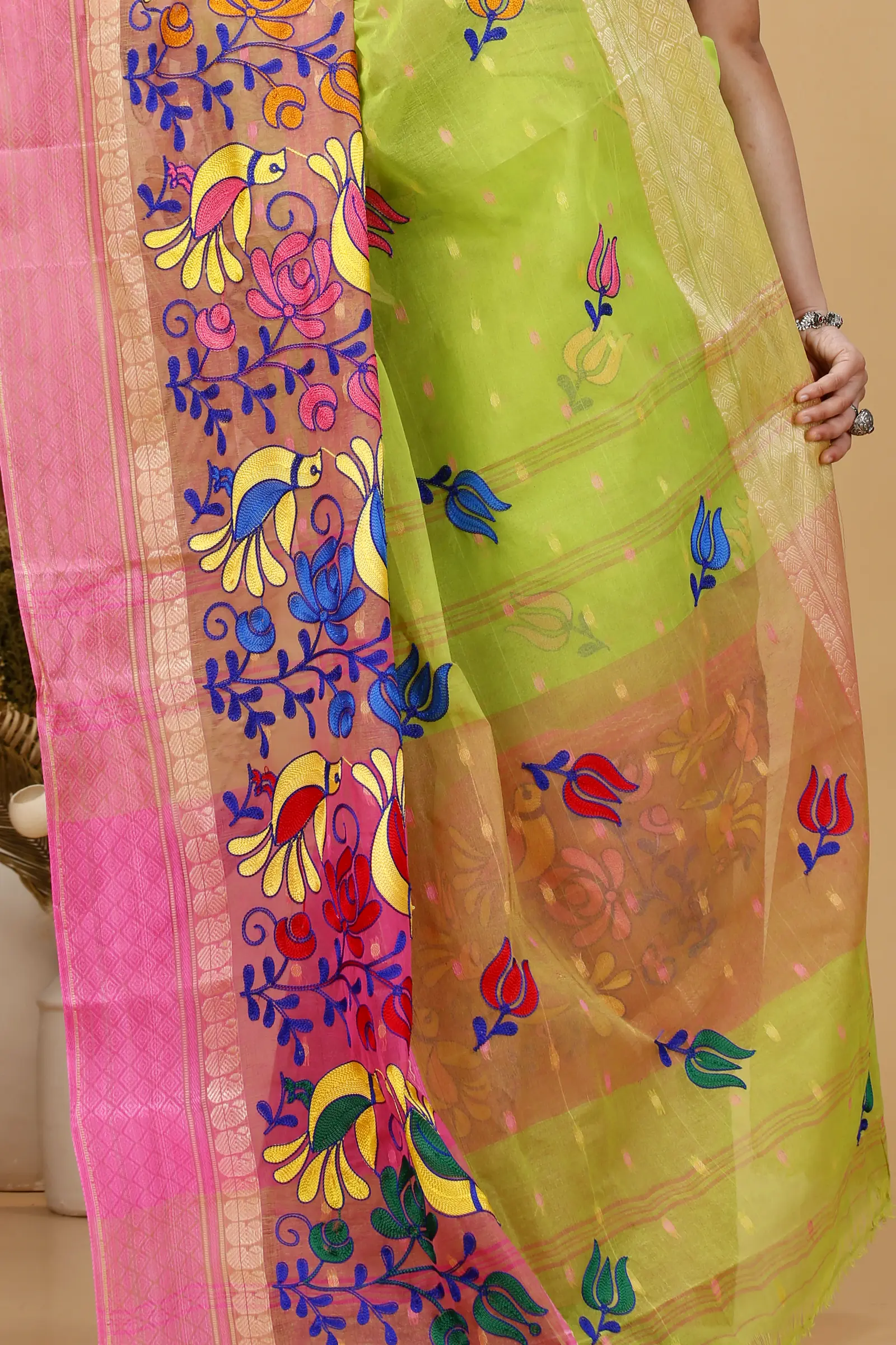 Light Green Pure Cotton Embi Ganga Sib Tant Embroidery (1570)
