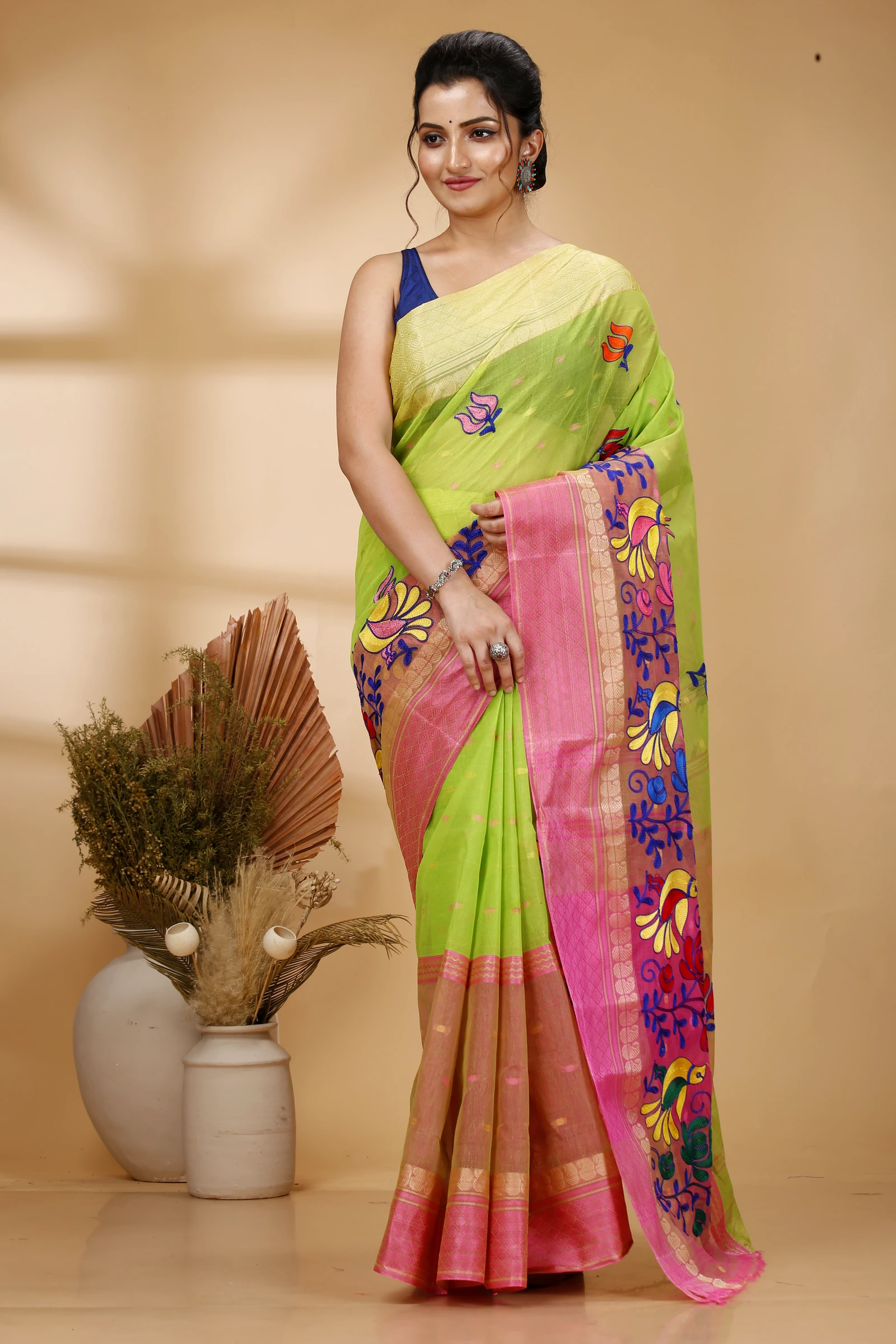 Light Green Pure Cotton Embi Ganga Sib Tant Embroidery (1570)