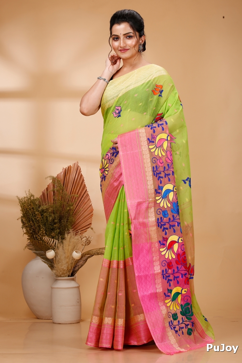 Light Green Pure Cotton Embi Ganga Sib Tant Embroidery (1570)