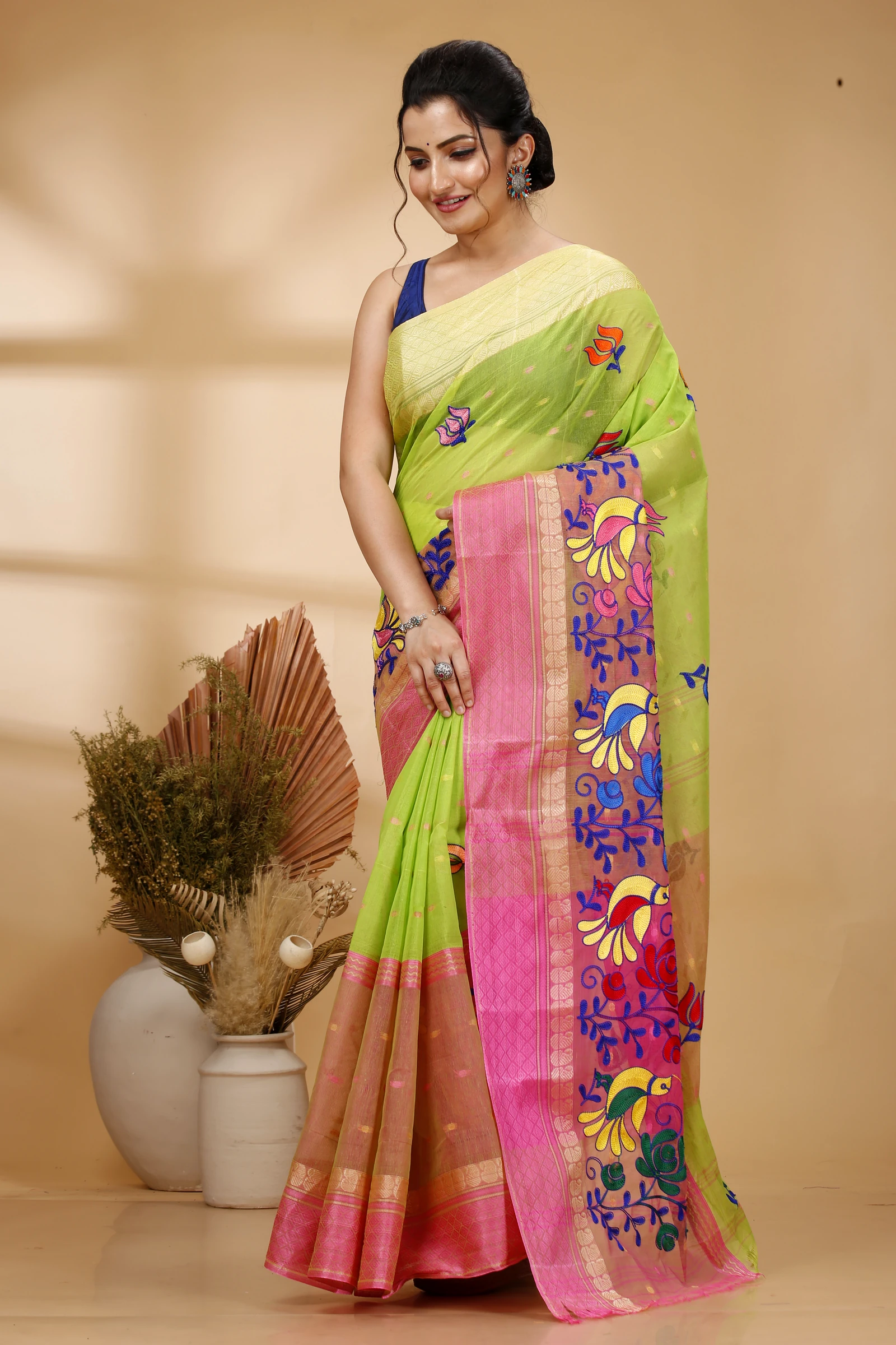 Light Green Pure Cotton Embi Ganga Sib Tant Embroidery (1570)