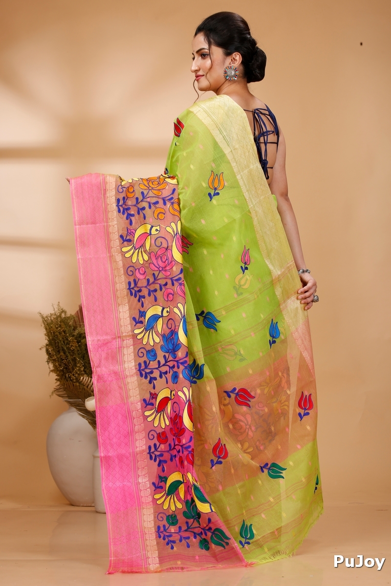 Light Green Pure Cotton Embi Ganga Sib Tant Embroidery (1570)