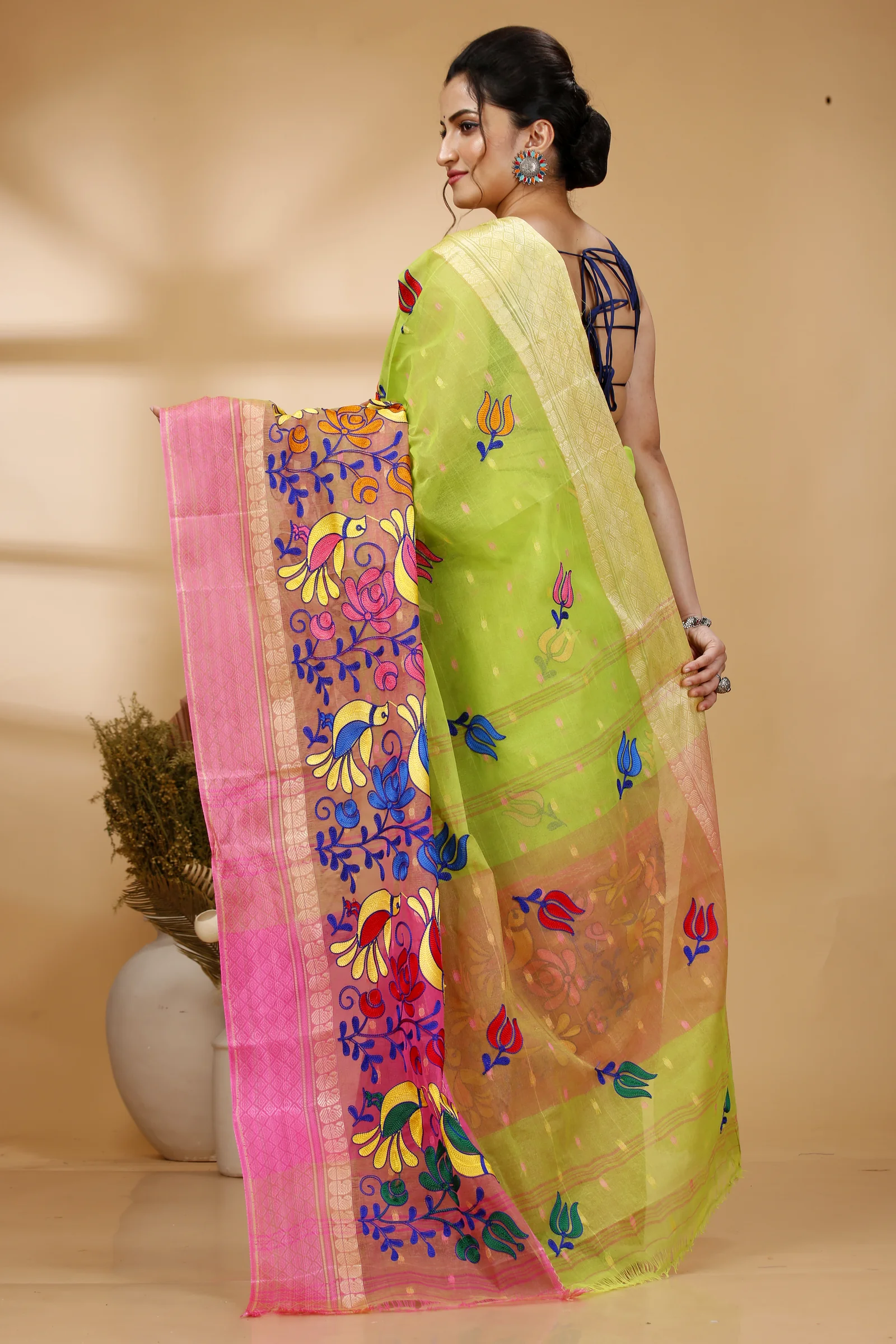 Light Green Pure Cotton Embi Ganga Sib Tant Embroidery (1570)