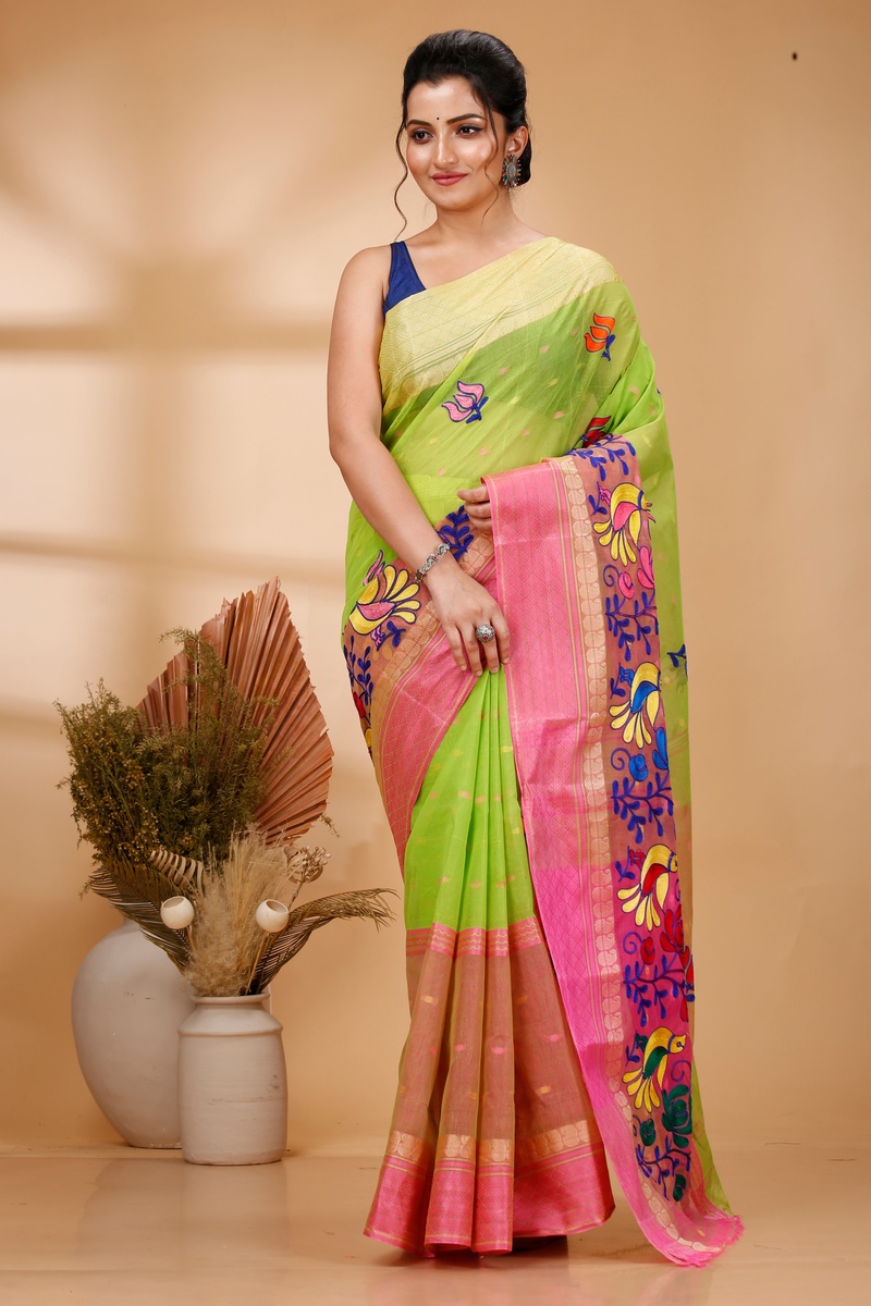 Light Green Pure Cotton Embi Ganga Sib Tant Embroidery (1570)