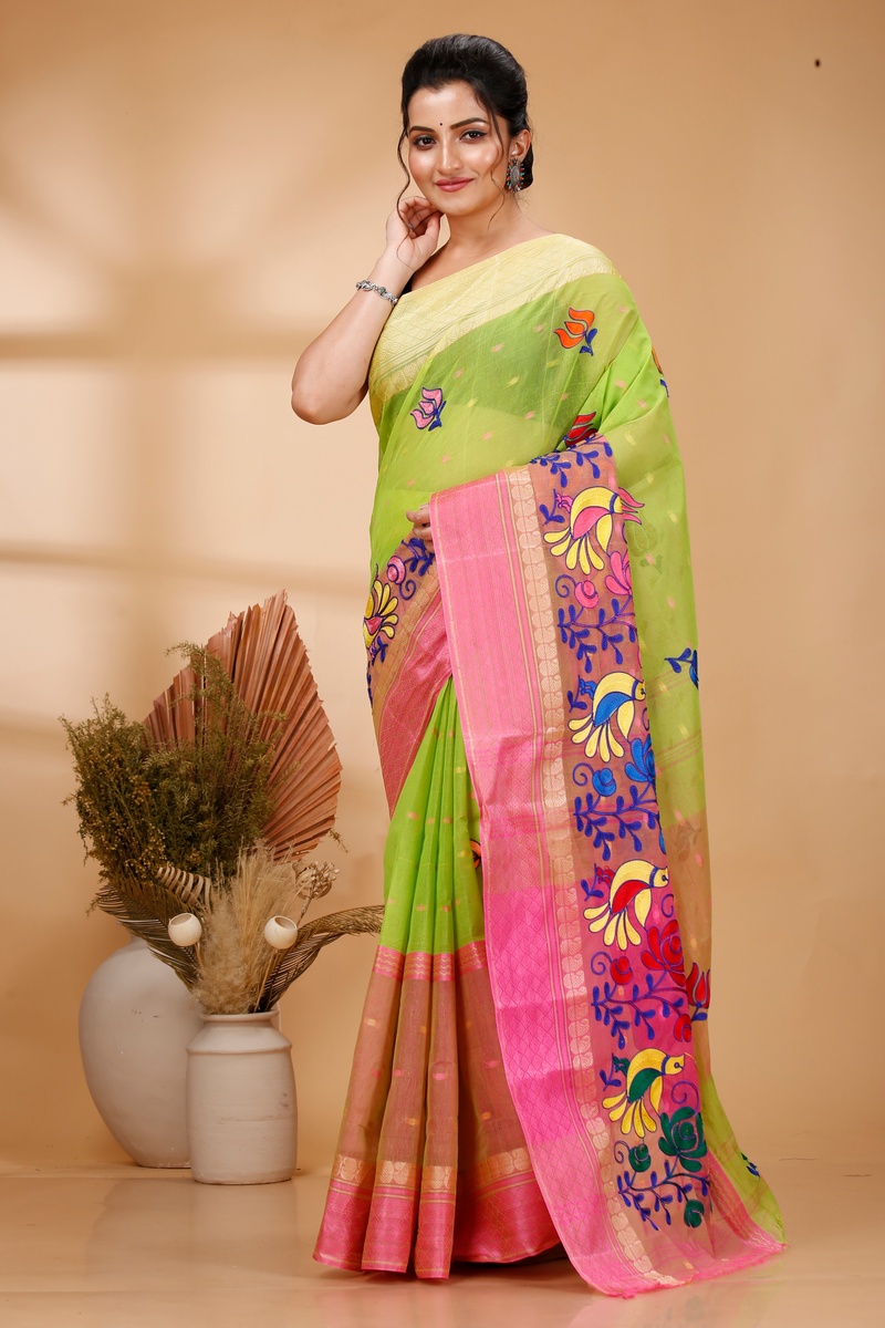 Light Green Pure Cotton Embi Ganga Sib Tant Embroidery (1570)