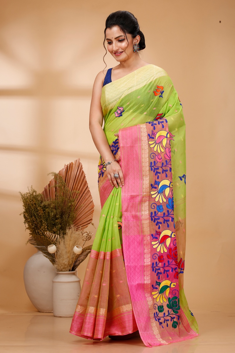 Light Green Pure Cotton Embi Ganga Sib Tant Embroidery (1570)