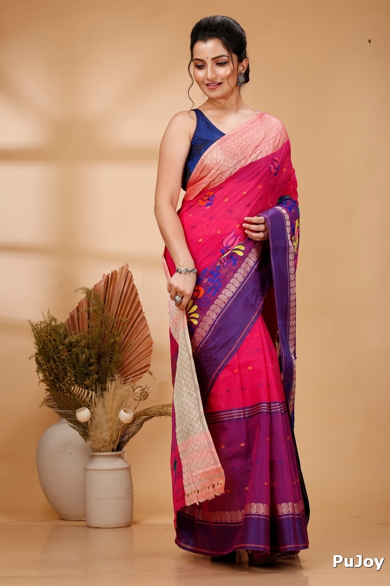 Pink Pure Cotton Embi Ganga Sib Tant Embroidery (1571)