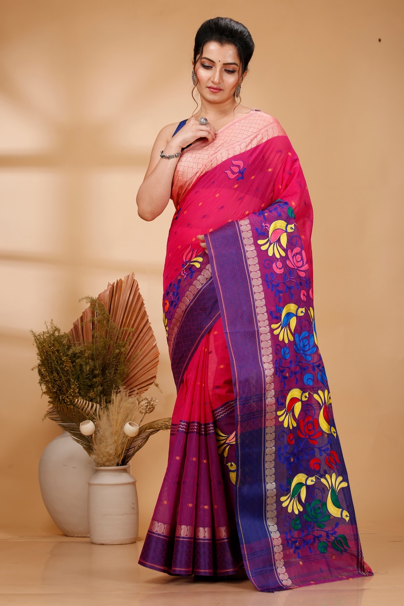 Pink Pure Cotton Embi Ganga Sib Tant Embroidery (1571)