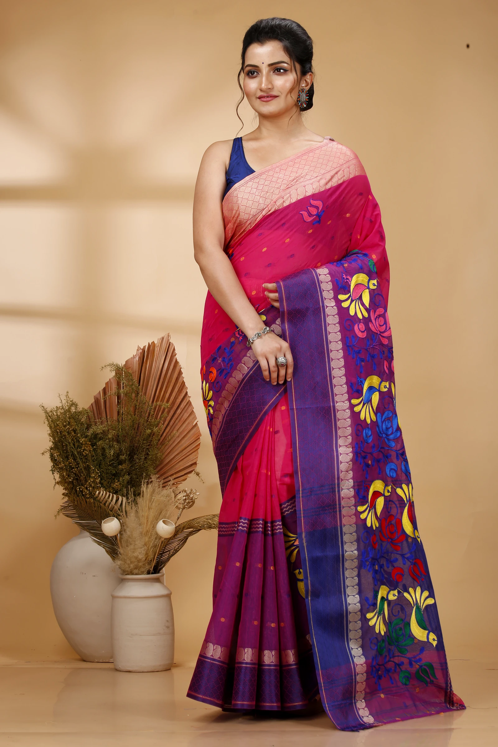 Pink Pure Cotton Embi Ganga Sib Tant Embroidery (1571)