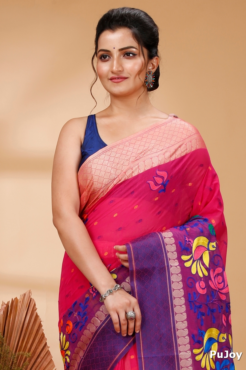 Pink Pure Cotton Embi Ganga Sib Tant Embroidery (1571)