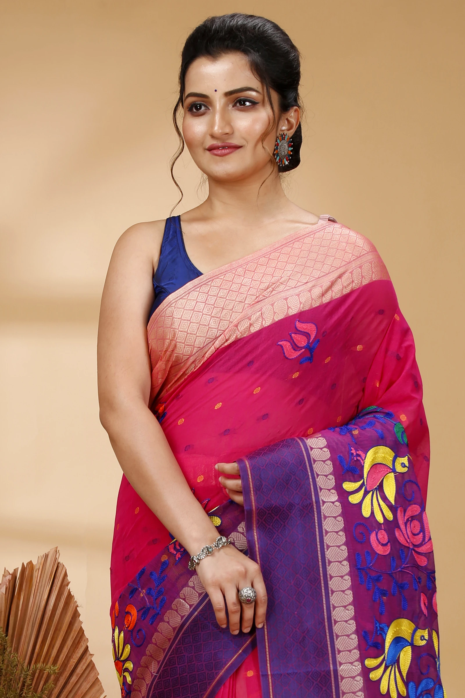 Pink Pure Cotton Embi Ganga Sib Tant Embroidery (1571)