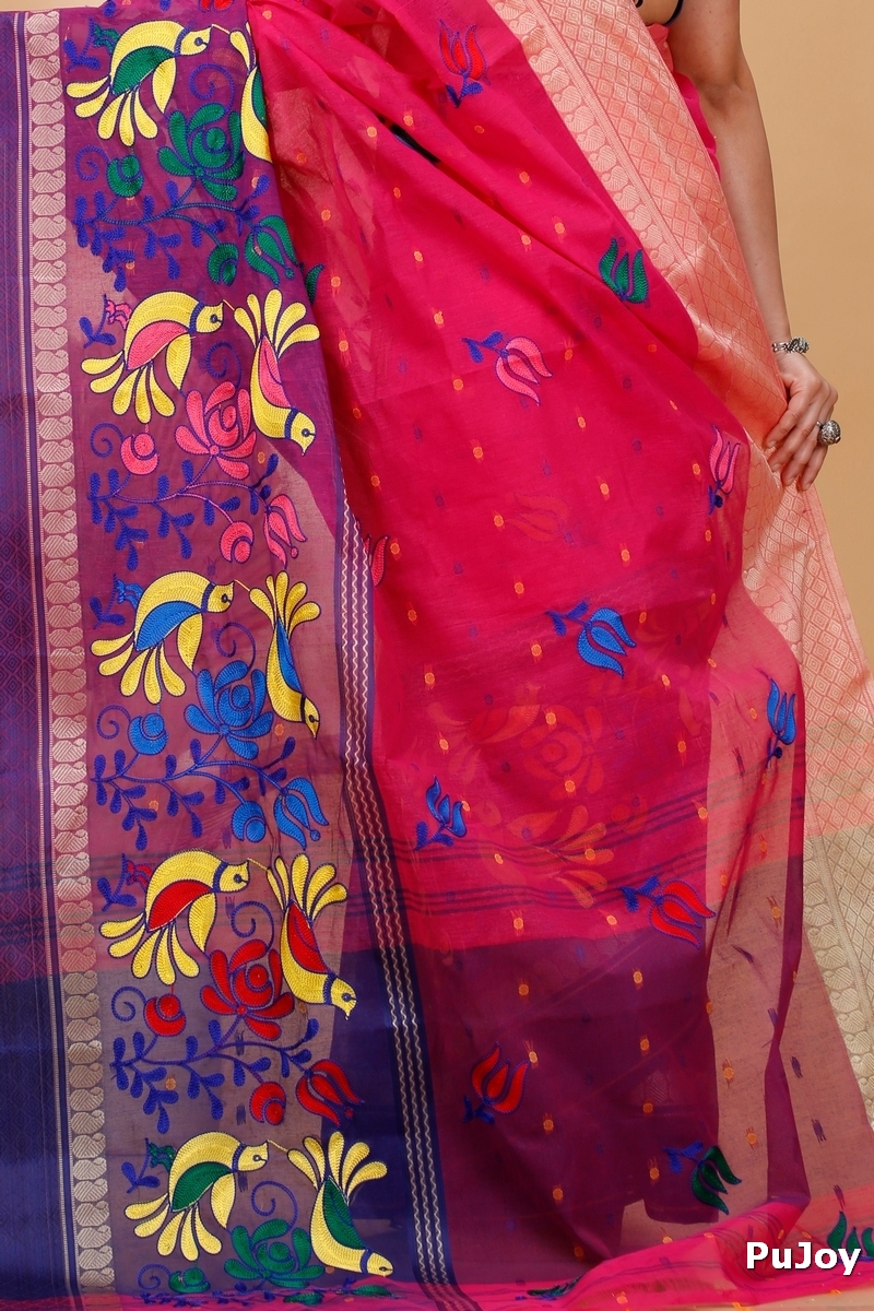 Pink Pure Cotton Embi Ganga Sib Tant Embroidery (1571)
