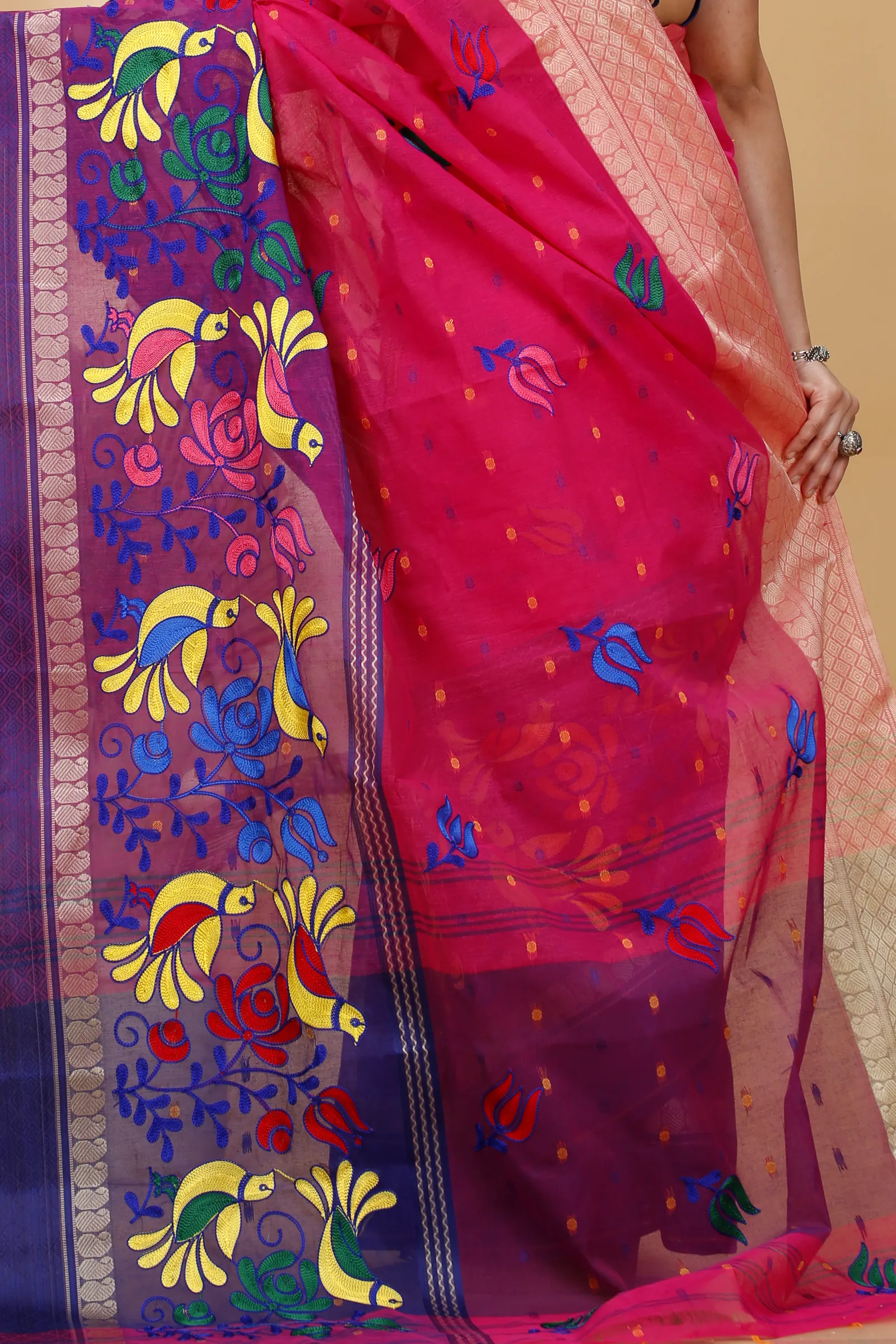 Pink Pure Cotton Embi Ganga Sib Tant Embroidery (1571)