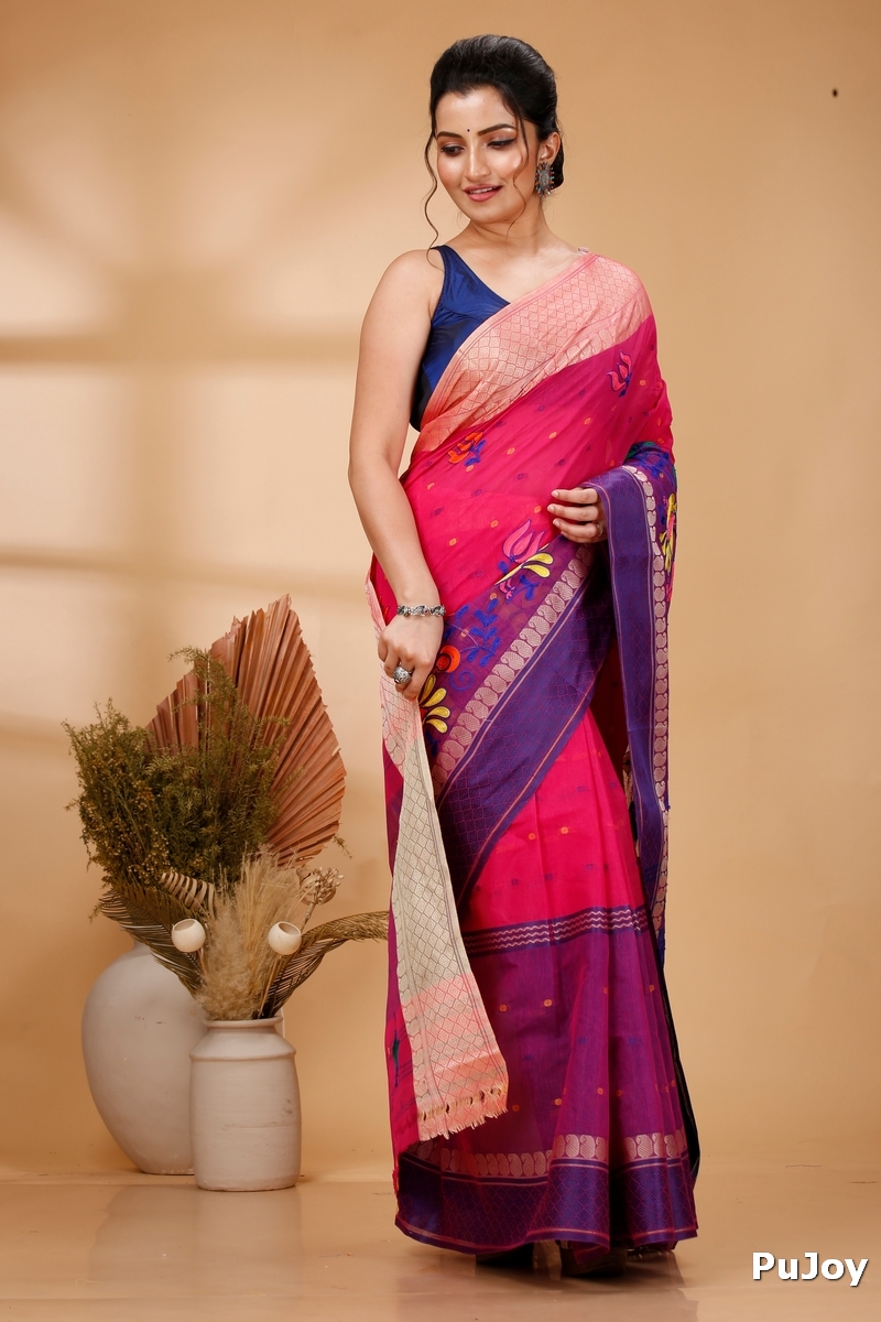 Pink Pure Cotton Embi Ganga Sib Tant Embroidery (1571)