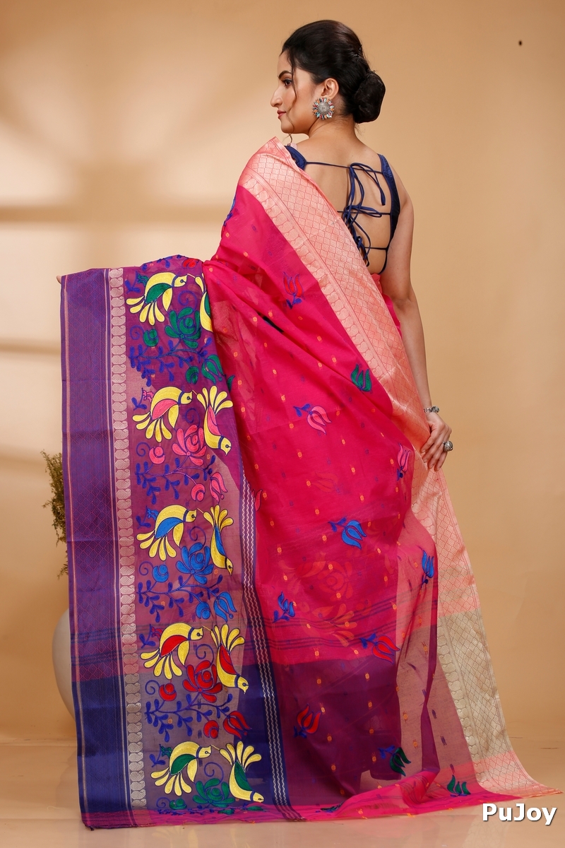 Pink Pure Cotton Embi Ganga Sib Tant Embroidery (1571)