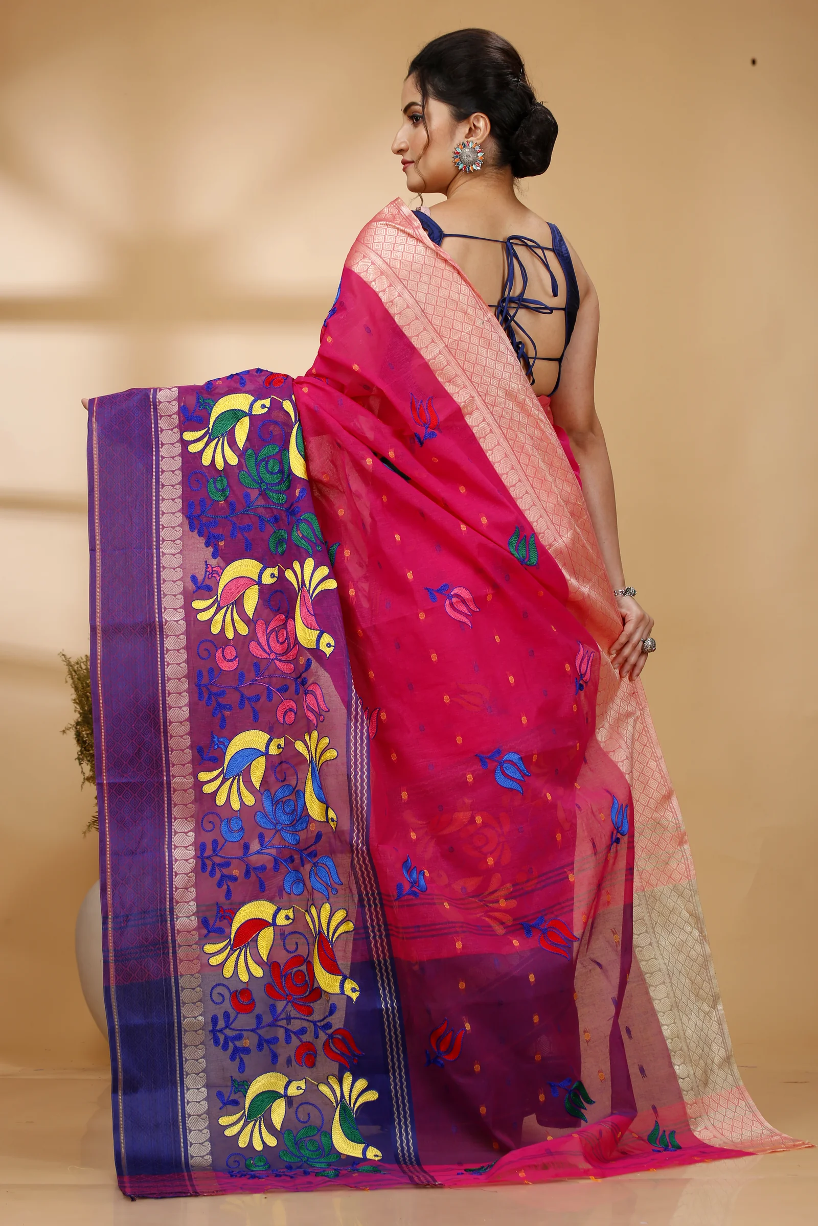 Pink Pure Cotton Embi Ganga Sib Tant Embroidery (1571)