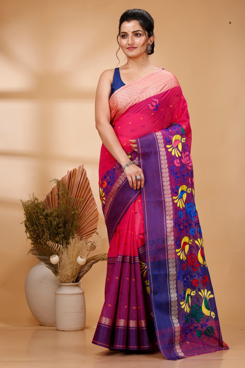 Pink Pure Cotton Embi Ganga Sib Tant Embroidery (1571)