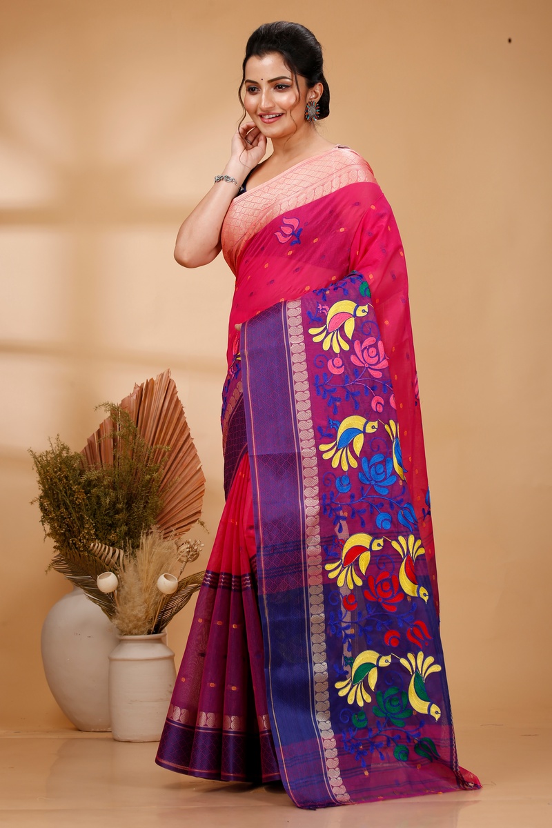 Pink Pure Cotton Embi Ganga Sib Tant Embroidery (1571)