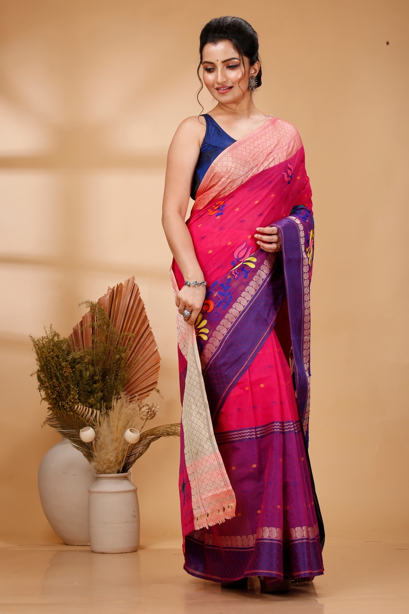 Pink Pure Cotton Embi Ganga Sib Tant Embroidery (1571)