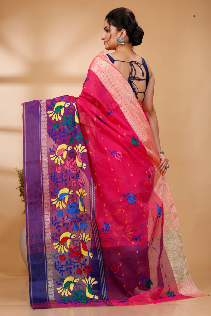 Pink Pure Cotton Embi Ganga Sib Tant Embroidery (1571)