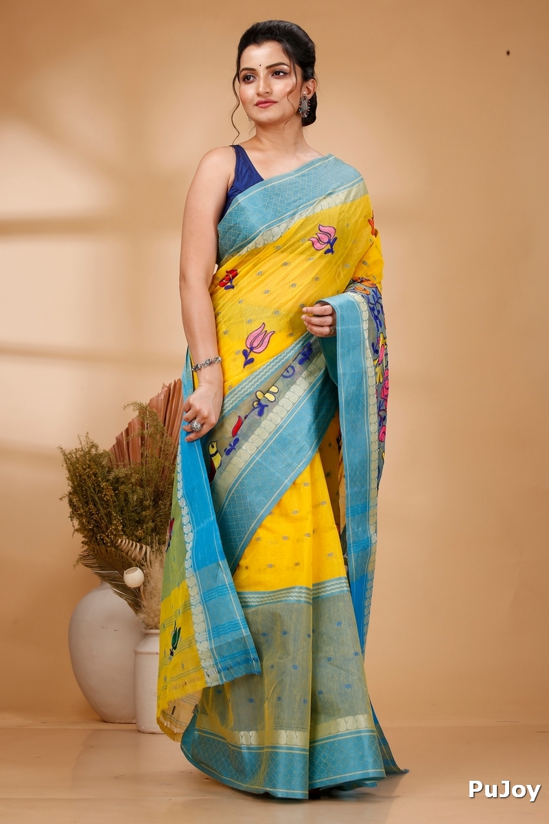 Light Yellow Pure Cotton Embi Ganga Sib Tant Embroidery (1572)