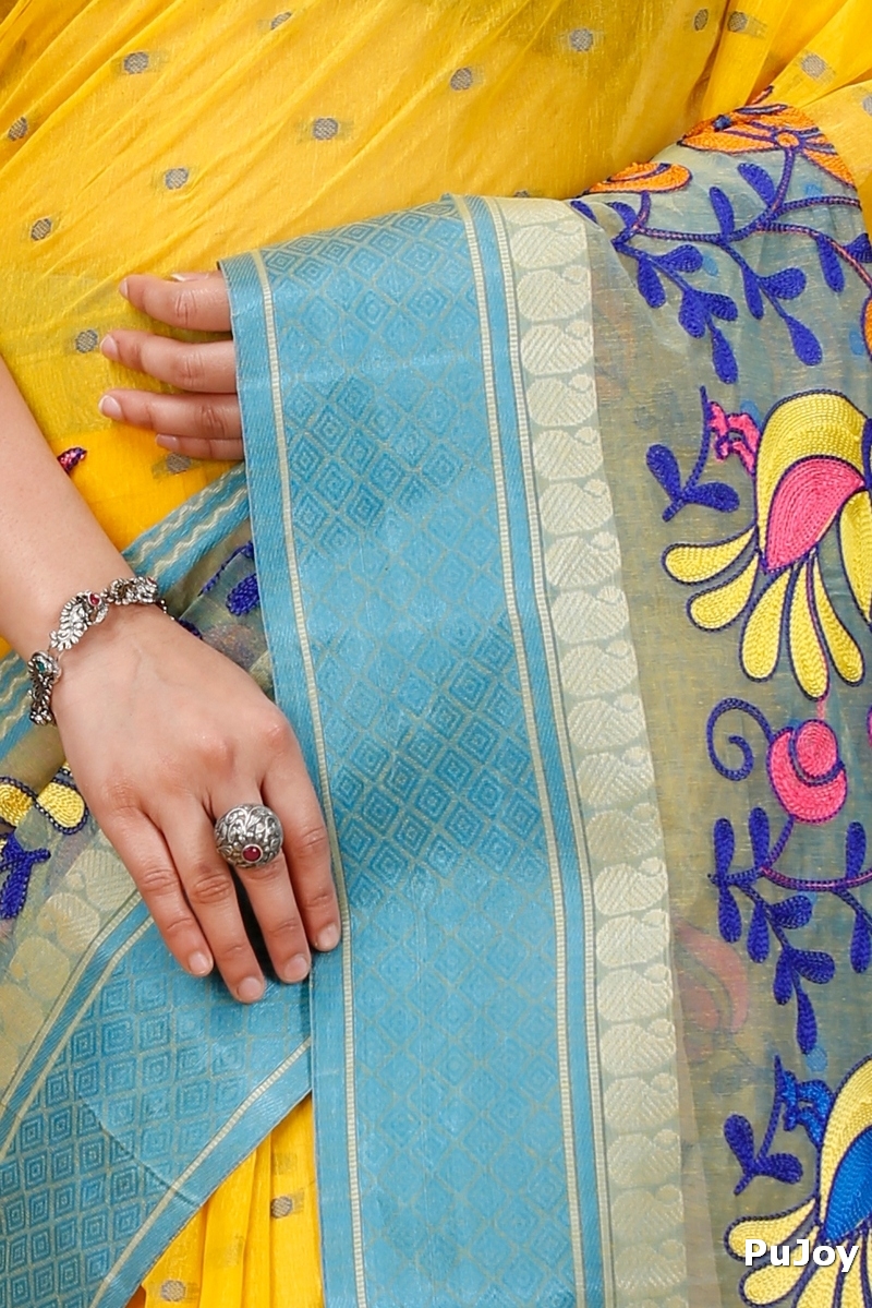 Light Yellow Pure Cotton Embi Ganga Sib Tant Embroidery (1572)