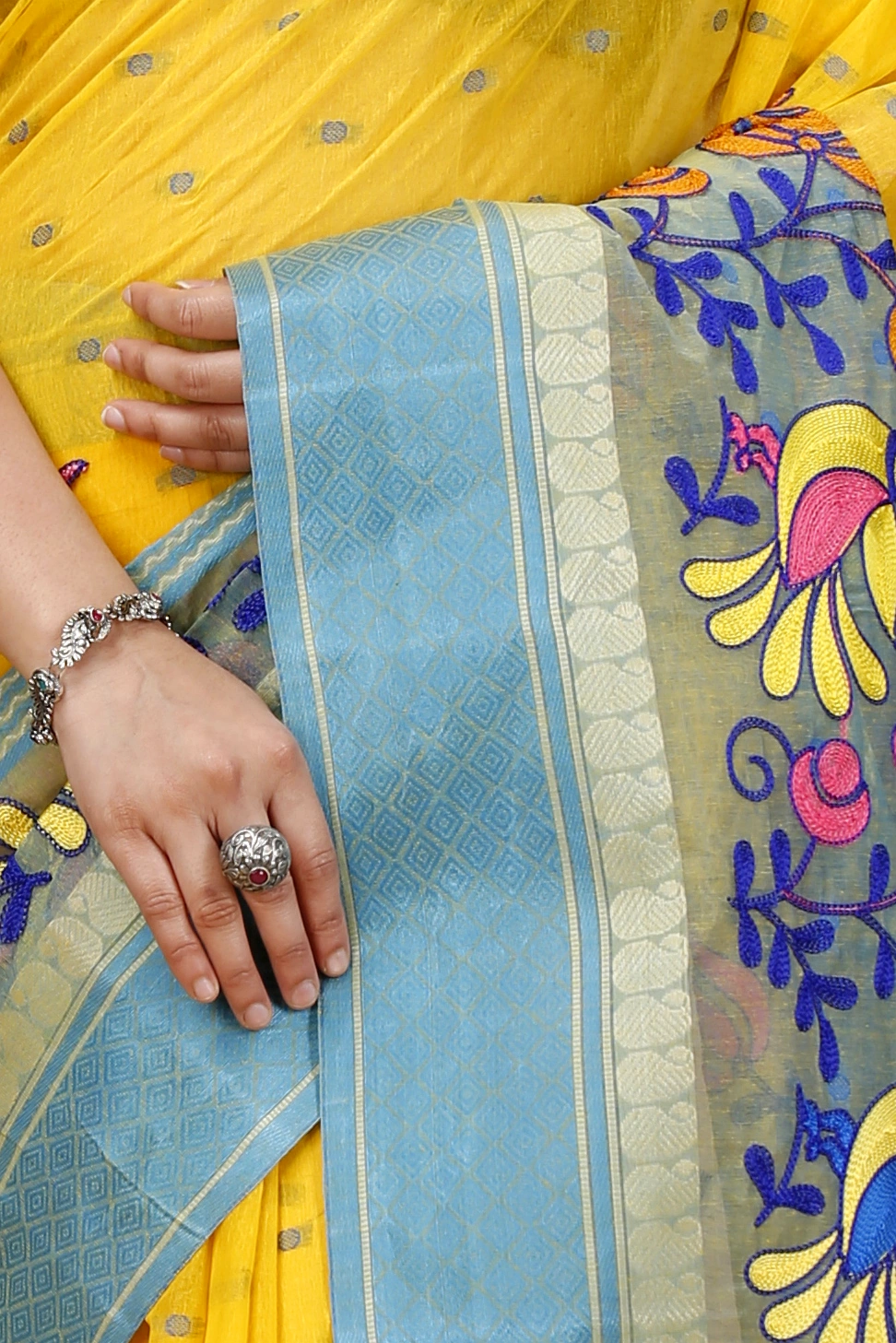 Light Yellow Pure Cotton Embi Ganga Sib Tant Embroidery (1572)