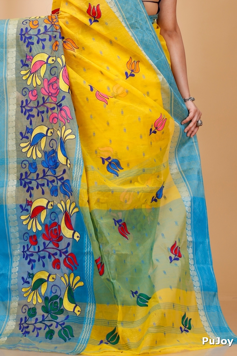 Light Yellow Pure Cotton Embi Ganga Sib Tant Embroidery (1572)