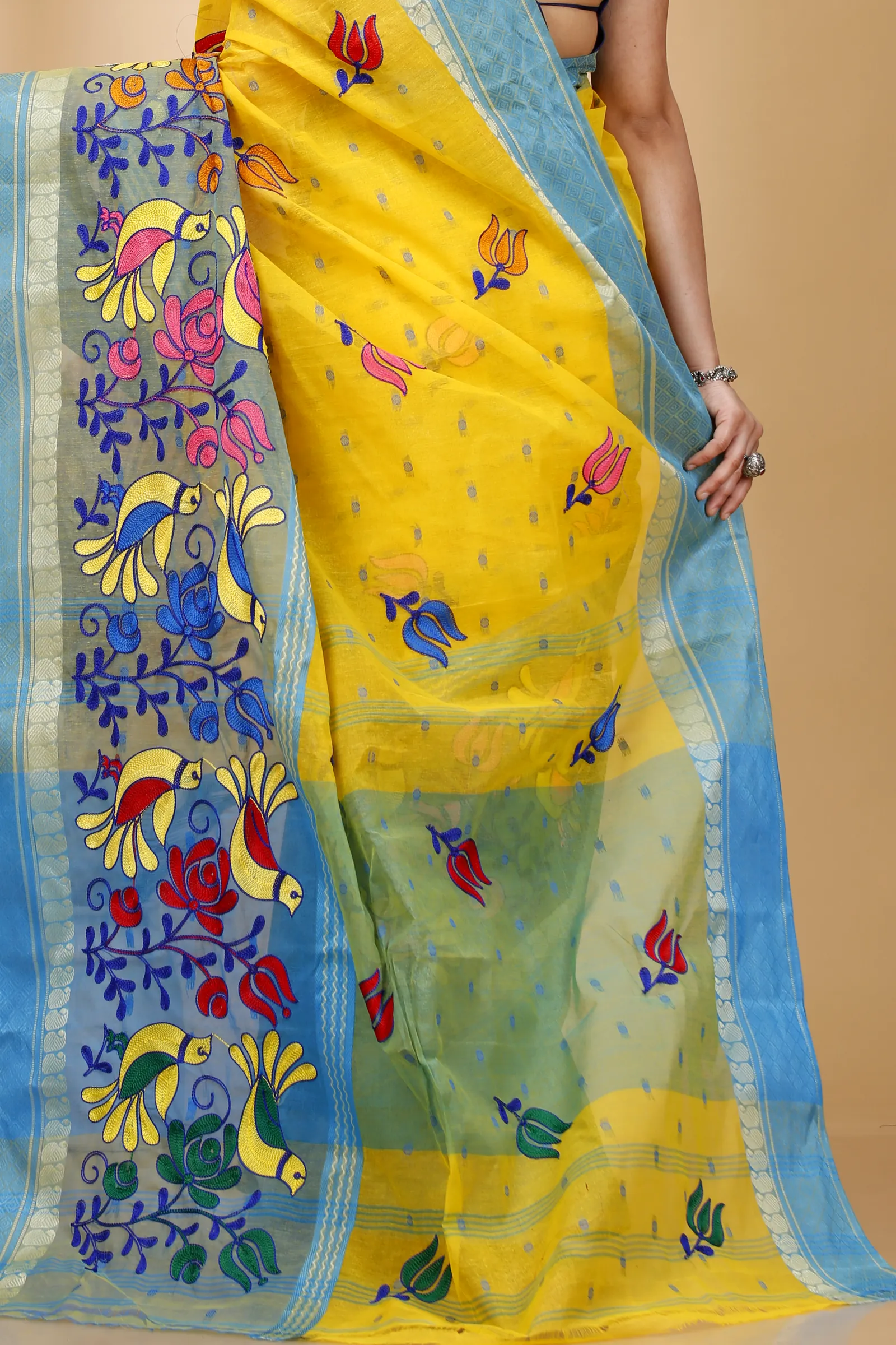 Light Yellow Pure Cotton Embi Ganga Sib Tant Embroidery (1572)