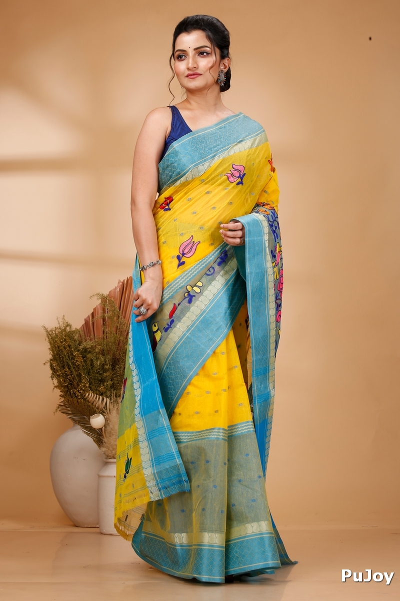 Light Yellow Pure Cotton Embi Ganga Sib Tant Embroidery (1572)