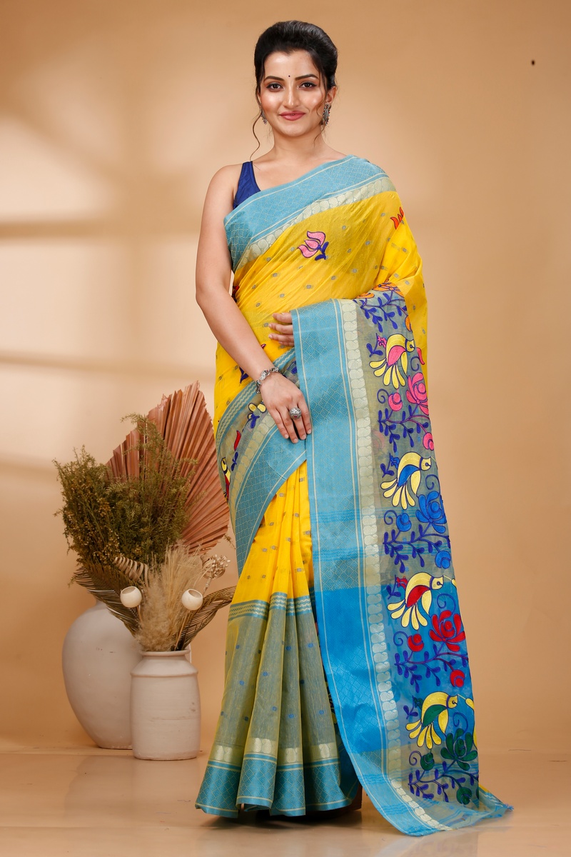 Light Yellow Pure Cotton Embi Ganga Sib Tant Embroidery (1572)