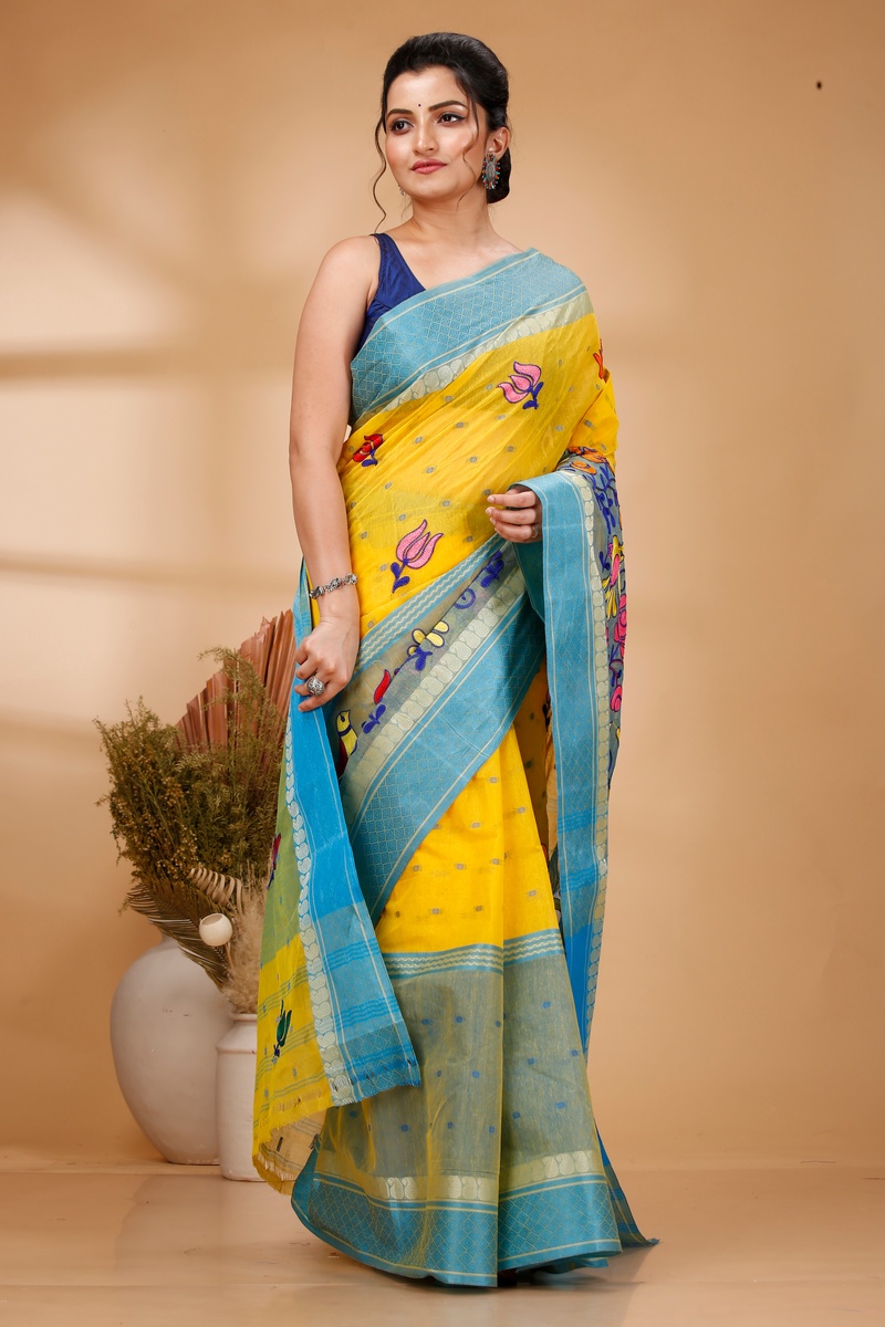 Light Yellow Pure Cotton Embi Ganga Sib Tant Embroidery (1572)