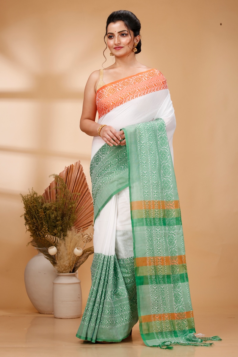 Multi-Coloured Pure Cotton Mala Hand Loom Saree (1573)