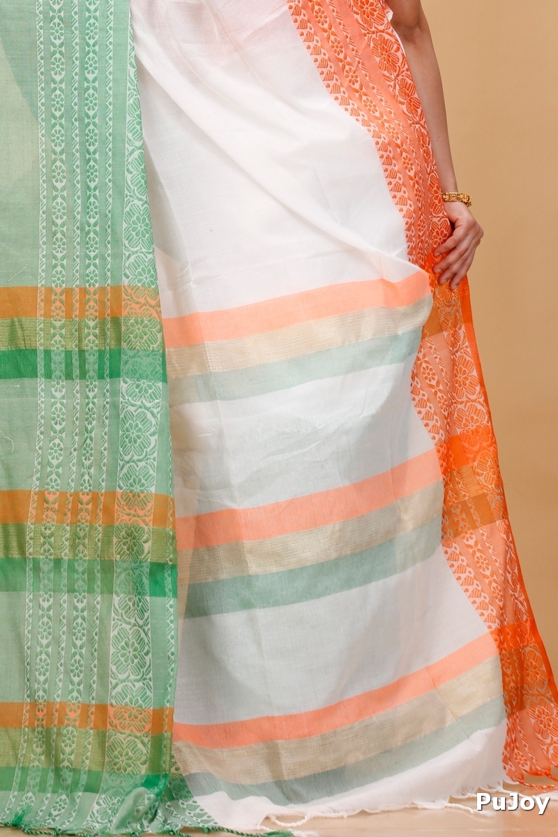 Multi-Coloured Pure Cotton Mala Hand Loom Saree (1573)
