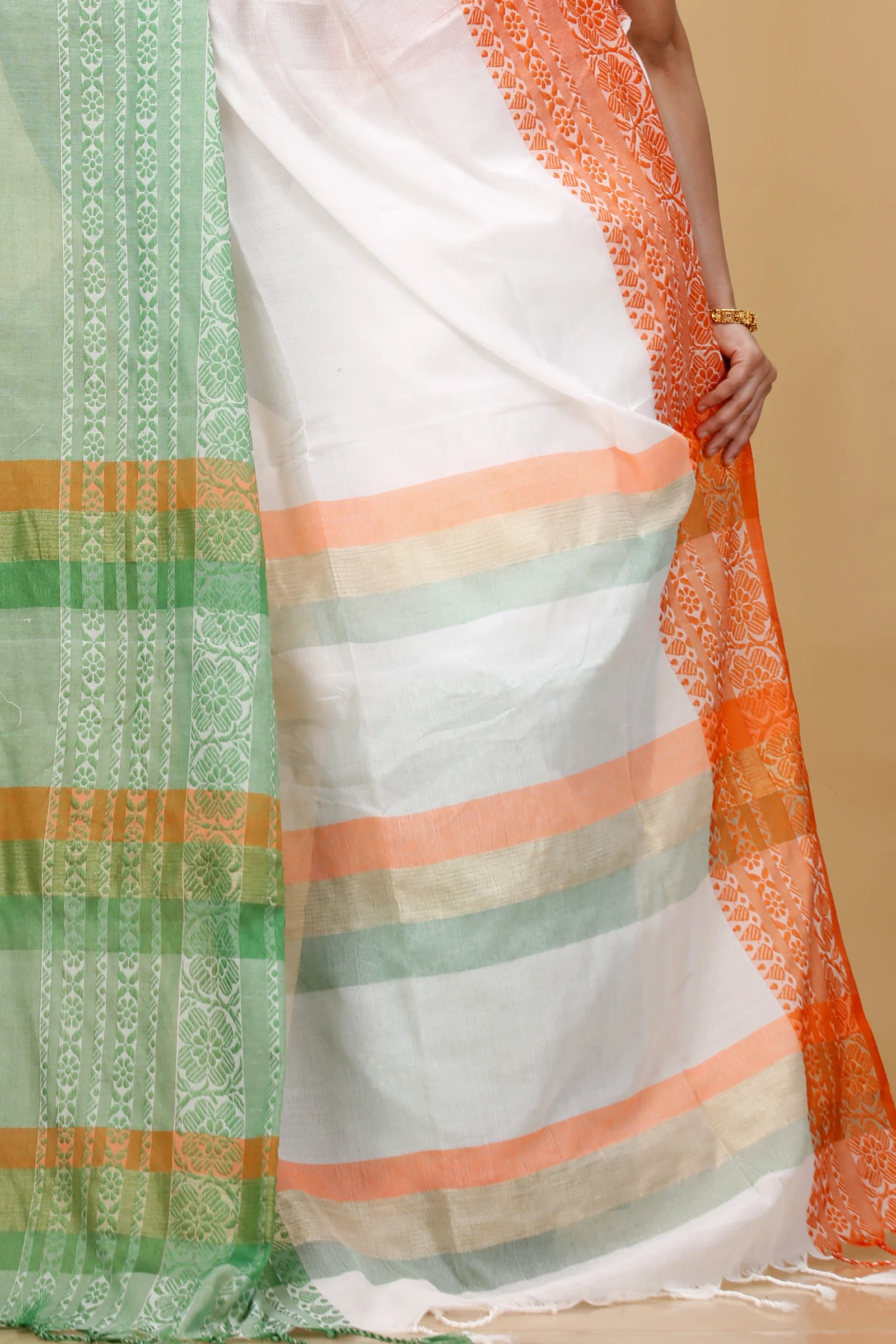Multi-Coloured Pure Cotton Mala Hand Loom Saree (1573)