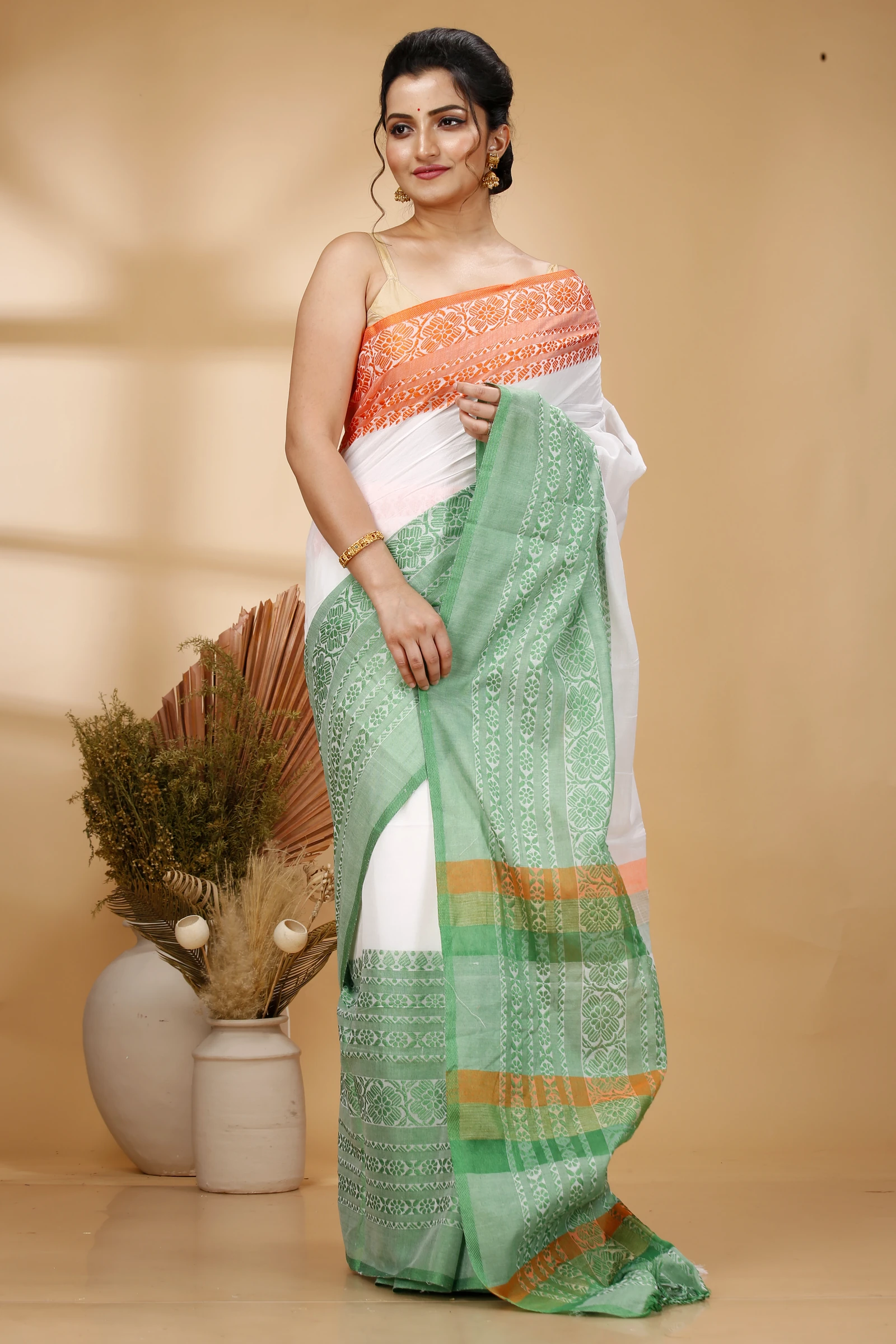 Multi-Coloured Pure Cotton Mala Hand Loom Saree (1573)