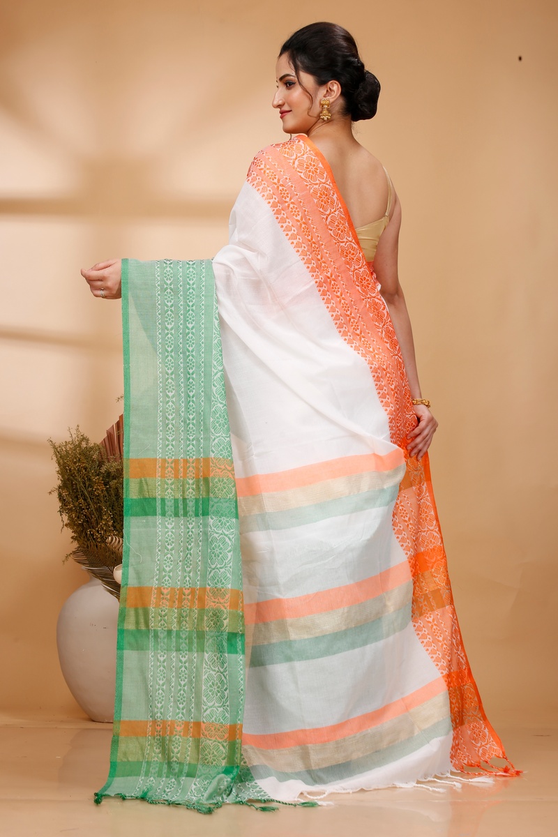 Multi-Coloured Pure Cotton Mala Hand Loom Saree (1573)