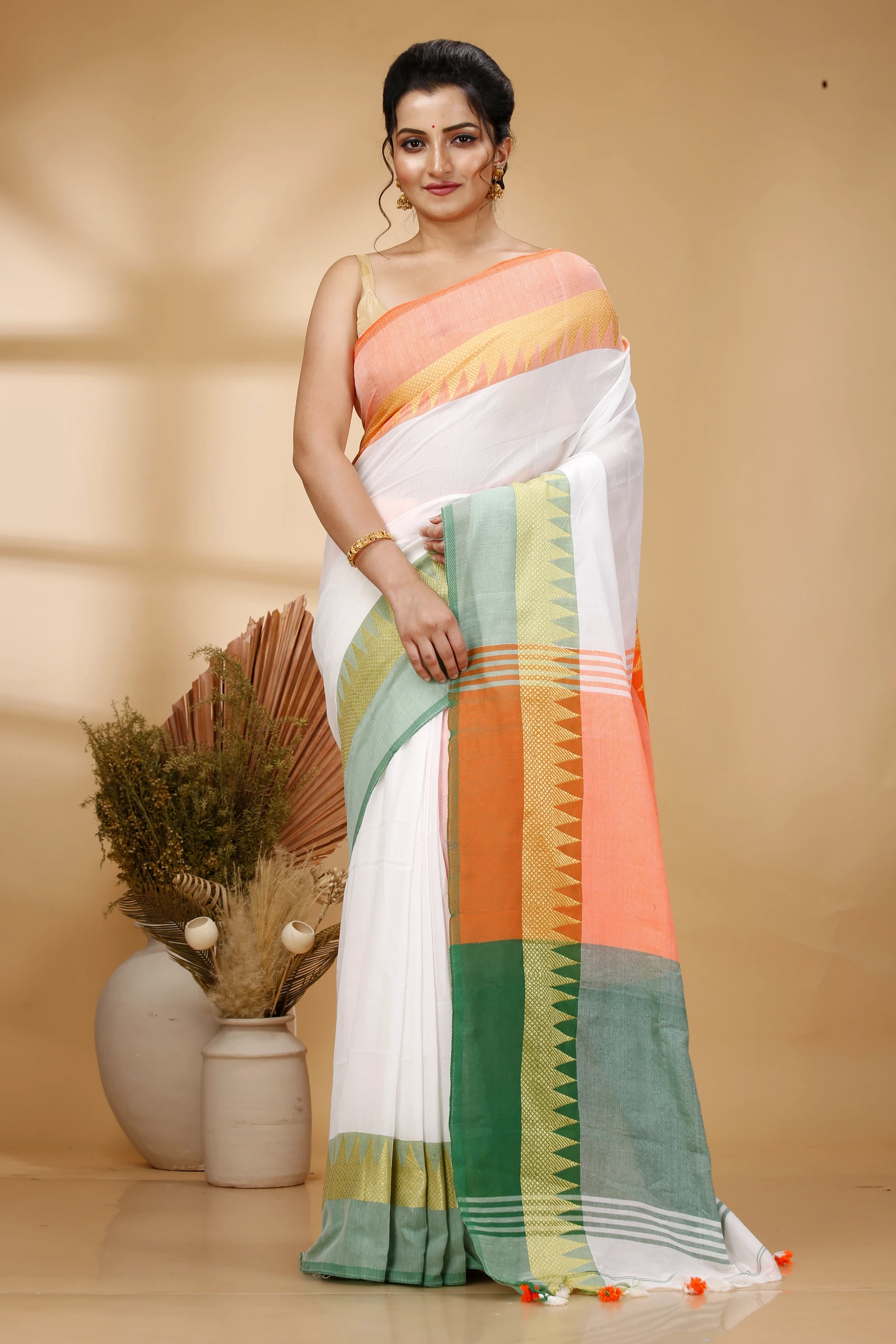 Multi-Coloured Pure Cotton Mala Hand Loom Saree (1574)