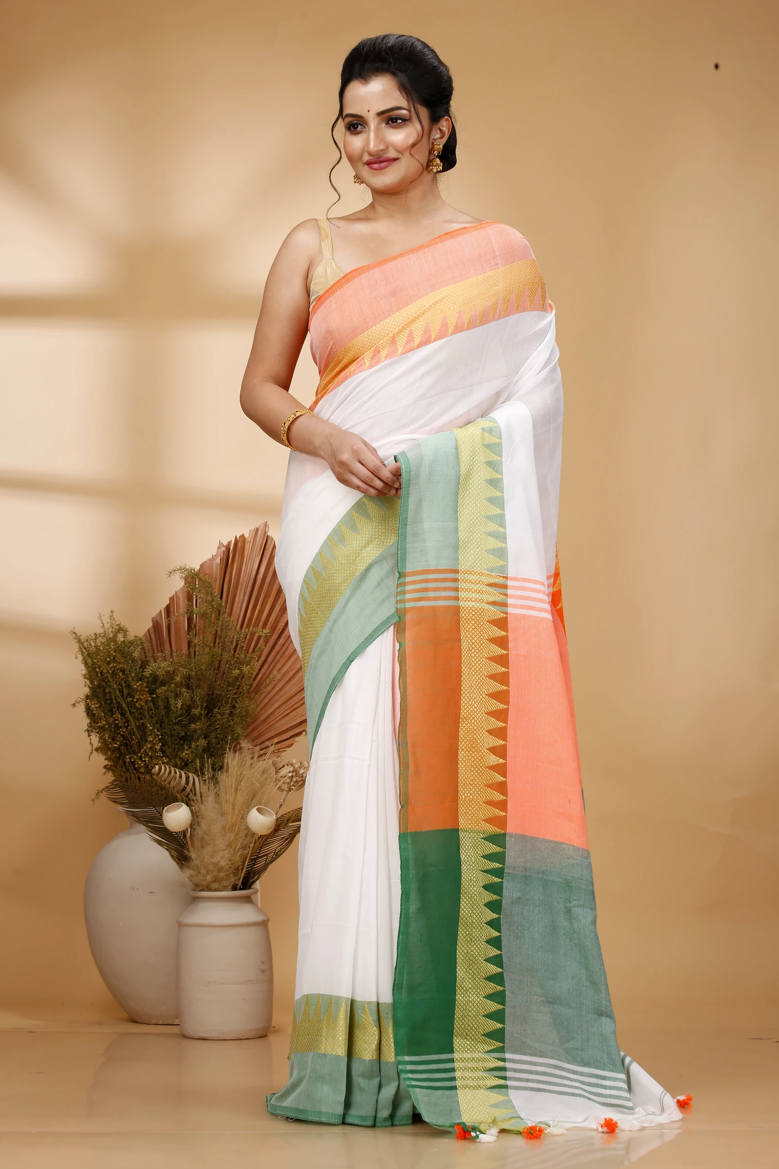 Multi-Coloured Pure Cotton Mala Hand Loom Saree (1574)
