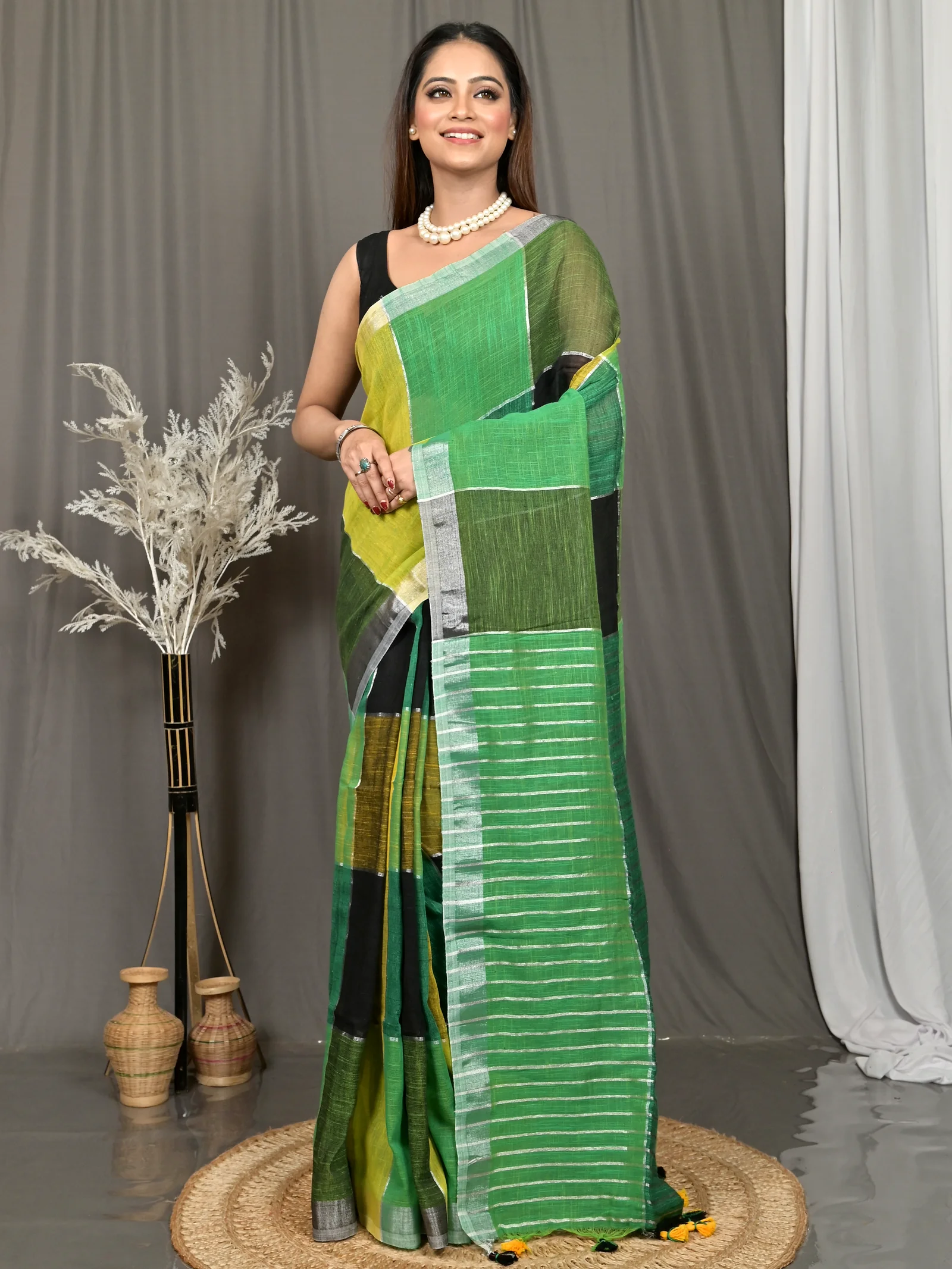 Multi-Coloured Cotton Souvon Handloom Saree  (158)