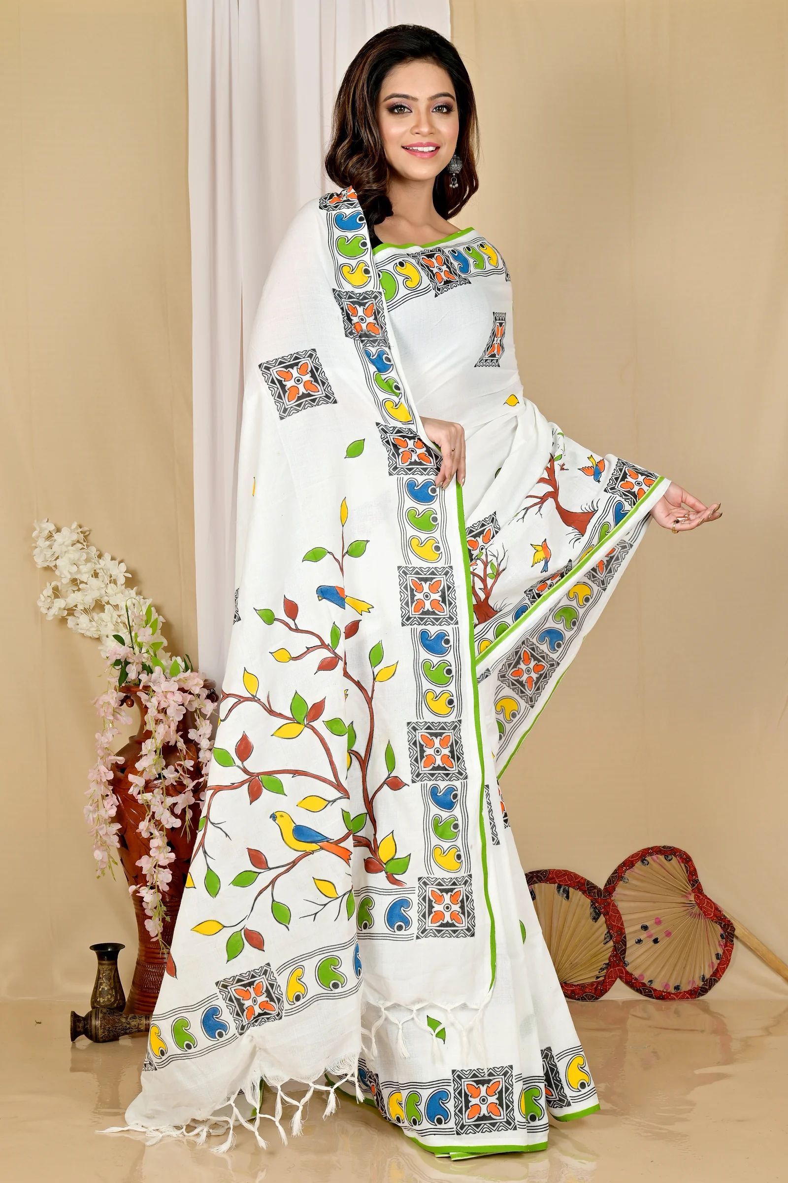 White Pure Cotton Asu Hand Loom Saree (1580)
