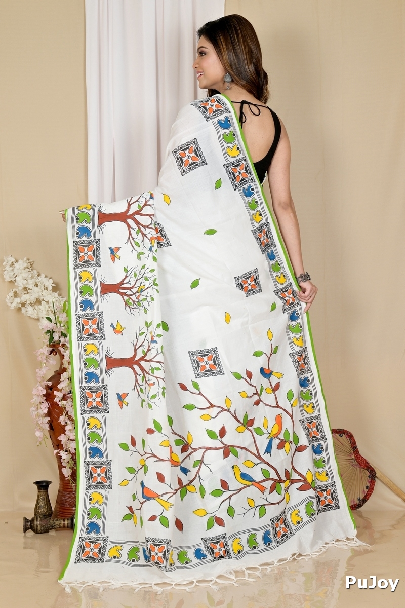 White Pure Cotton Asu Hand Loom Saree (1580)