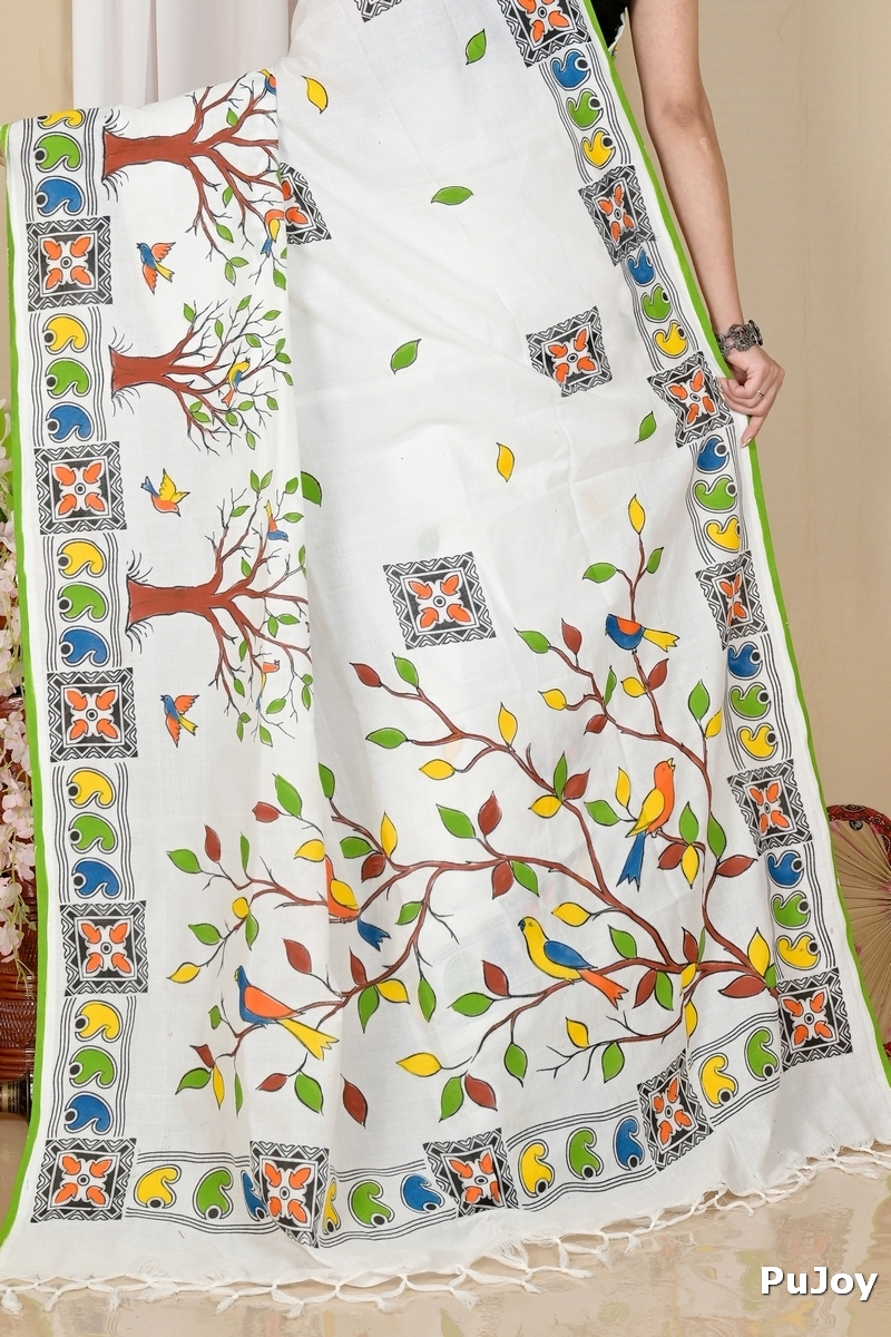White Pure Cotton Asu Hand Loom Saree (1580)