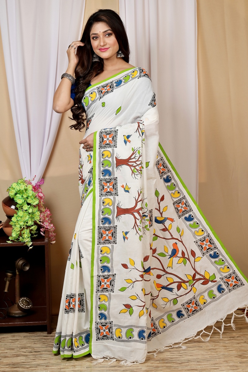 White Pure Cotton Asu Hand Loom Saree (1580)