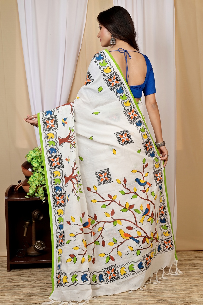 White Pure Cotton Asu Hand Loom Saree (1580)