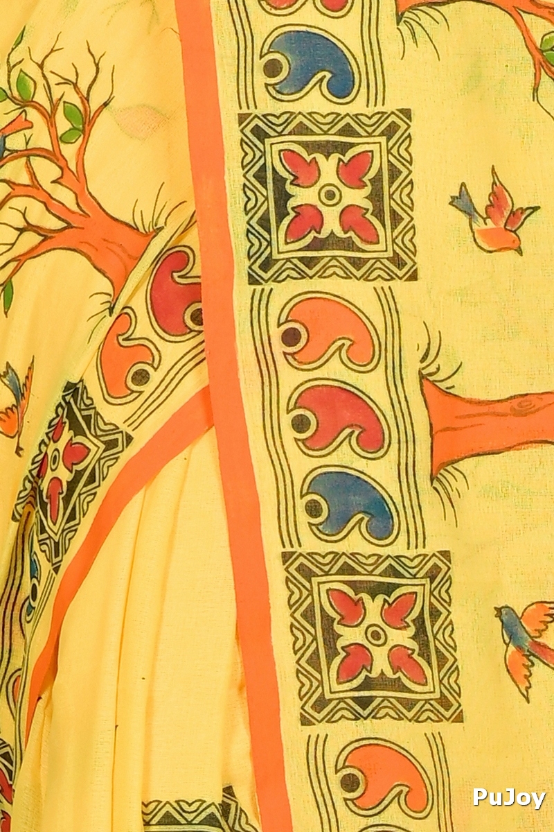 Yellow Pure Cotton Asu Hand Loom Saree (1581)
