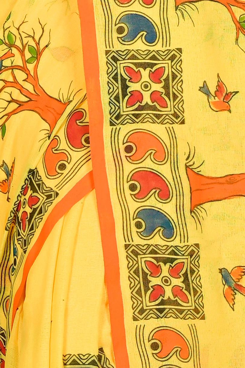Yellow Pure Cotton Asu Hand Loom Saree (1581)
