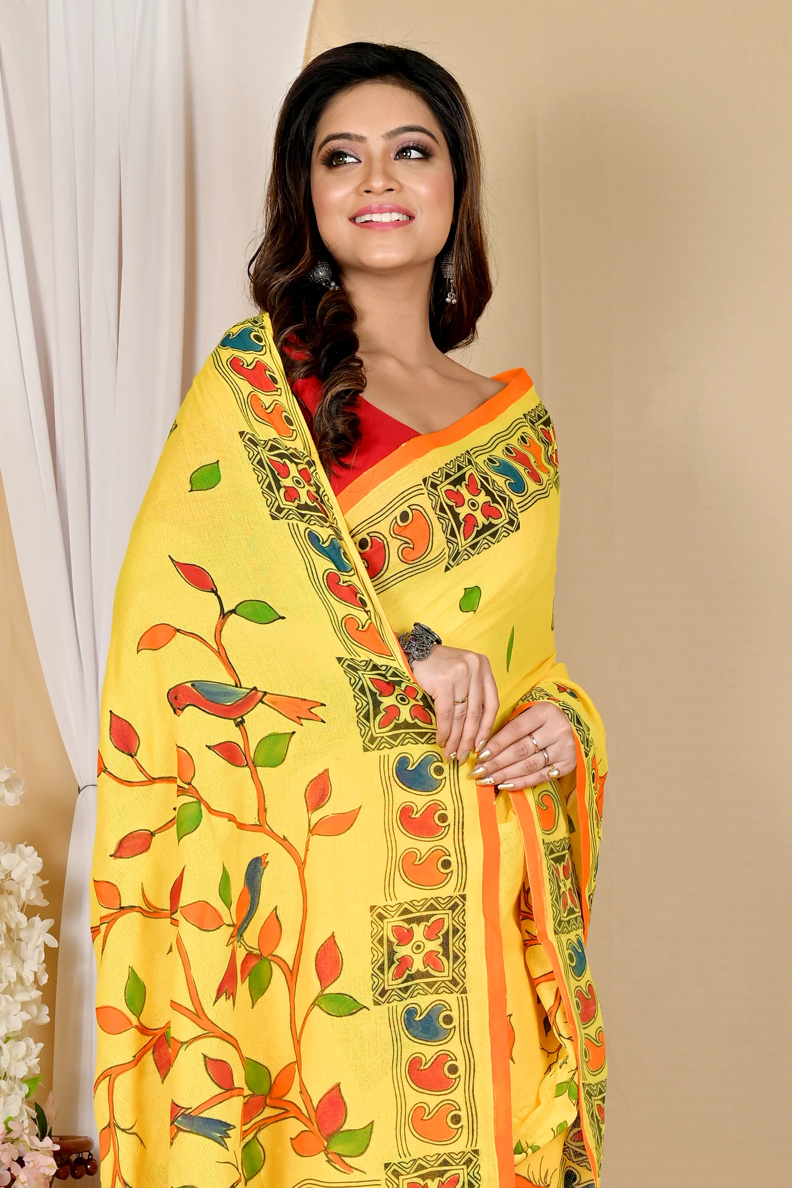 Yellow Pure Cotton Asu Hand Loom Saree (1581)