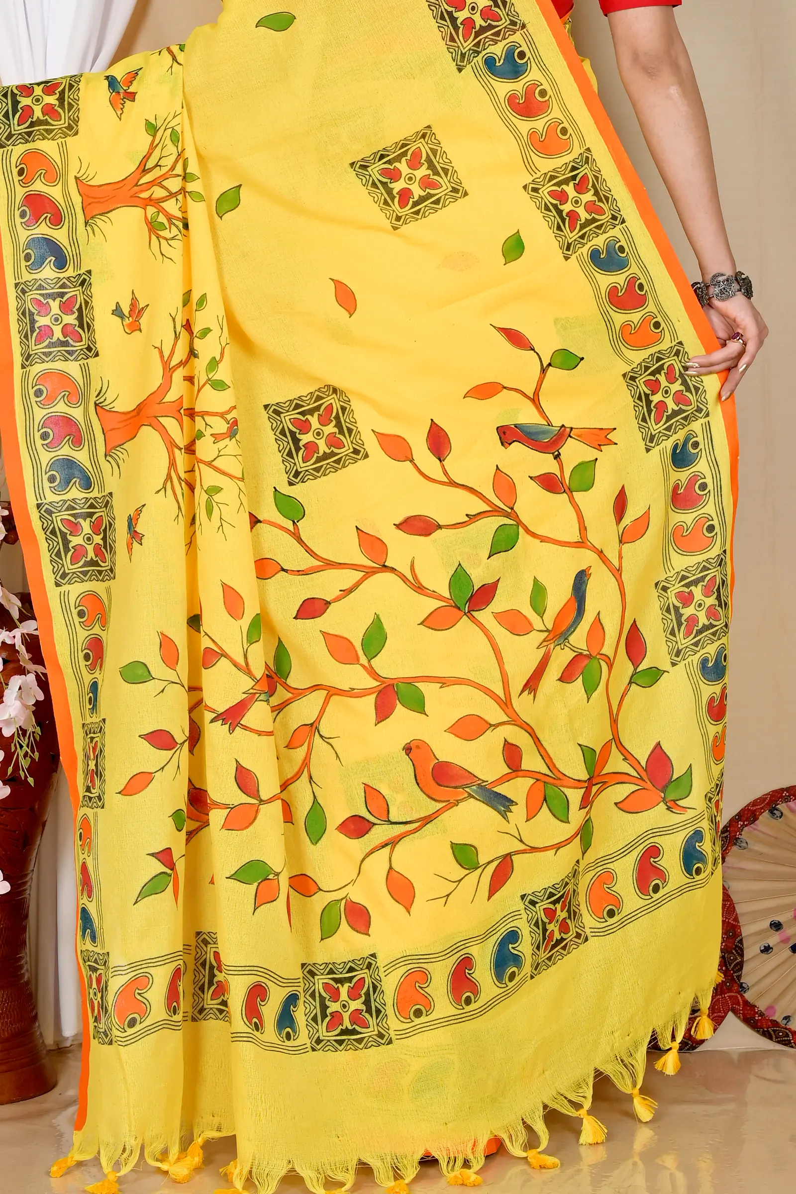 Yellow Pure Cotton Asu Hand Loom Saree (1581)